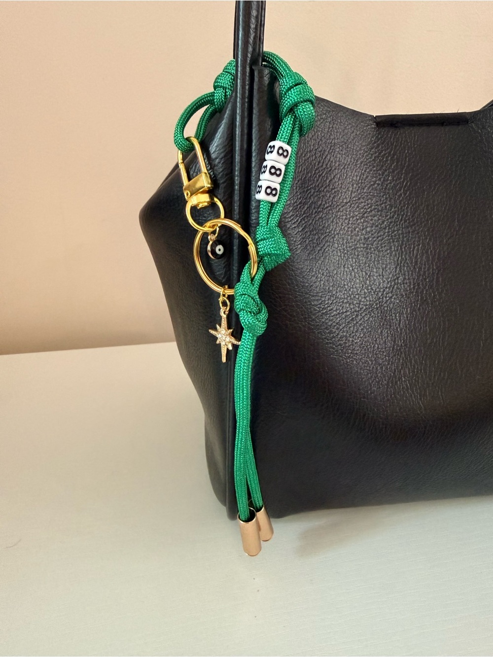 NEW 888 Angel Number Green Evil Eye North Star crystal Gold bag charm - Picture 1 of 4